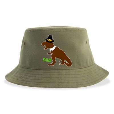 Dinosaur Thanksgiving T-Rex Pilgrim Sustainable Bucket Hat