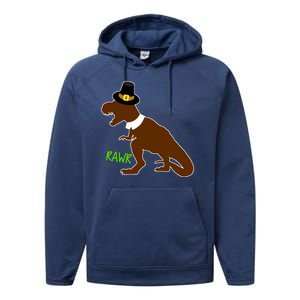 Dinosaur Thanksgiving T-Rex Pilgrim Performance Fleece Hoodie