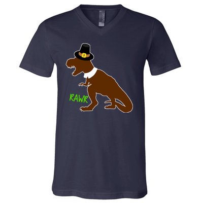 Dinosaur Thanksgiving T-Rex Pilgrim V-Neck T-Shirt