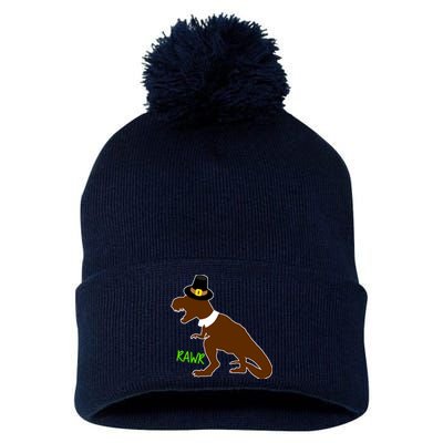 Dinosaur Thanksgiving T-Rex Pilgrim Pom Pom 12in Knit Beanie