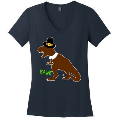 Dinosaur Thanksgiving T-Rex Pilgrim Women's V-Neck T-Shirt