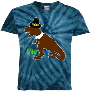 Dinosaur Thanksgiving T-Rex Pilgrim Kids Tie-Dye T-Shirt