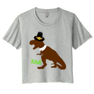 Dinosaur Thanksgiving T-Rex Pilgrim Women's Crop Top Tee