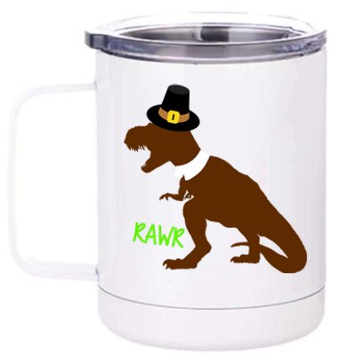 Dinosaur Thanksgiving T-Rex Pilgrim 12 oz Stainless Steel Tumbler Cup