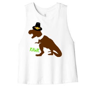 Dinosaur Thanksgiving T-Rex Pilgrim Women's Racerback Cropped Tank