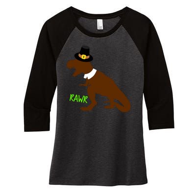 Dinosaur Thanksgiving T-Rex Pilgrim Women's Tri-Blend 3/4-Sleeve Raglan Shirt