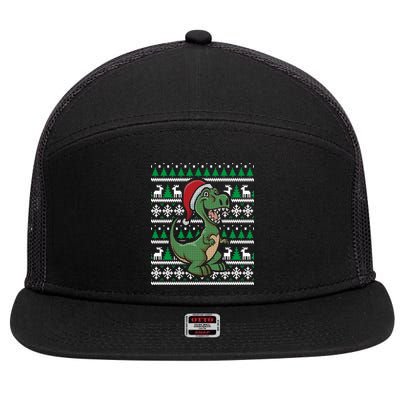 Dinosaur Ugly Christmas 7 Panel Mesh Trucker Snapback Hat