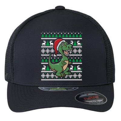 Dinosaur Ugly Christmas Flexfit Unipanel Trucker Cap