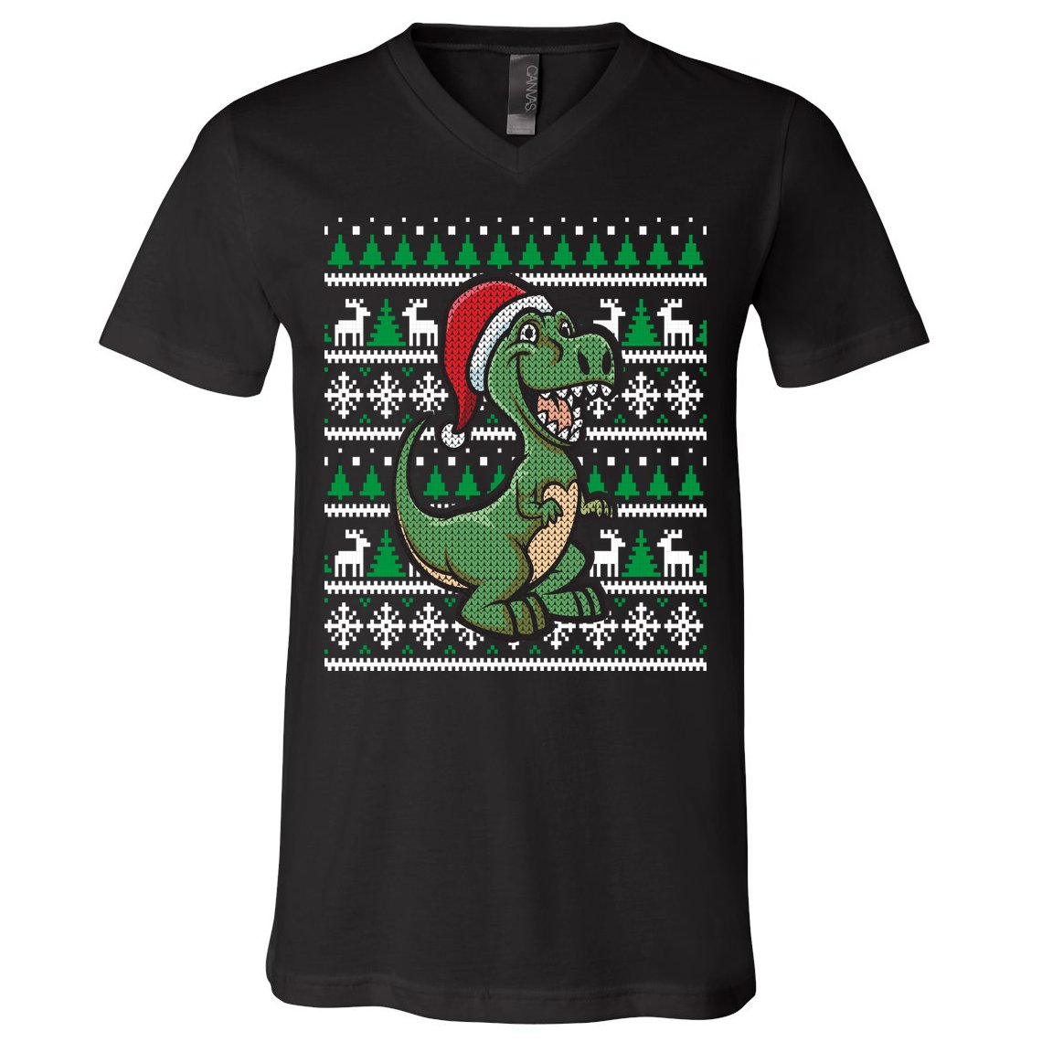 Dinosaur Ugly Christmas V-Neck T-Shirt