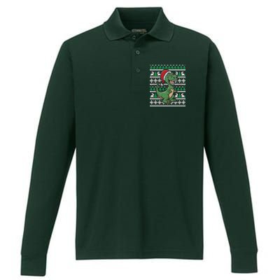 Dinosaur Ugly Christmas Performance Long Sleeve Polo