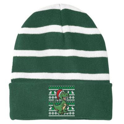 Dinosaur Ugly Christmas Striped Beanie with Solid Band