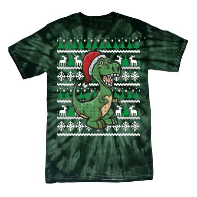 Dinosaur Ugly Christmas Tie-Dye T-Shirt