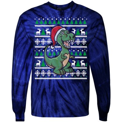 Dinosaur Ugly Christmas Tie-Dye Long Sleeve Shirt