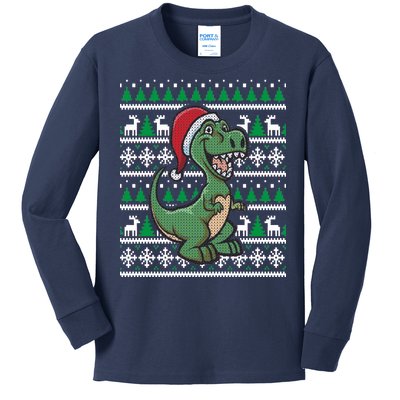 Dinosaur Ugly Christmas Kids Long Sleeve Shirt