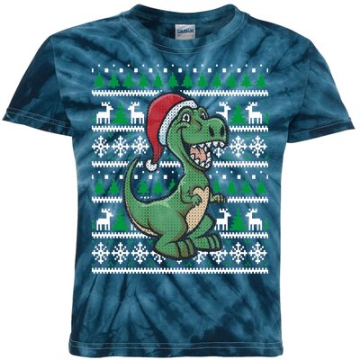 Dinosaur Ugly Christmas Kids Tie-Dye T-Shirt