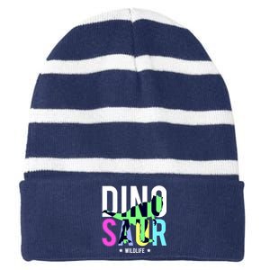 Dinosaur Wildlife Striped Beanie with Solid Band