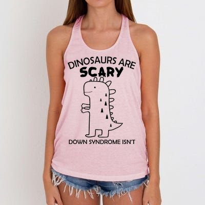 Dinosaurs Are Scary Down Syndrome isn't1 Women's Knotted Racerback Tank