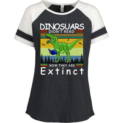 Dinosaurs Didn't Read Now They Are Extinct Funny Enza Ladies Jersey Colorblock Tee