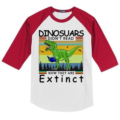 Dinosaurs Didn't Read Now They Are Extinct Funny Kids Colorblock Raglan Jersey