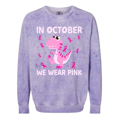 Dinosaur In October We Wear Pink Breast Cancer Boys Colorblast Crewneck Sweatshirt