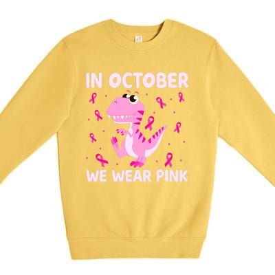 Dinosaur In October We Wear Pink Breast Cancer Boys Premium Crewneck Sweatshirt