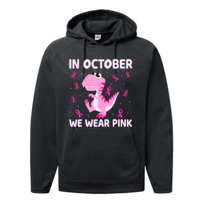 Dinosaur In October We Wear Pink Breast Cancer Boys Performance Fleece Hoodie