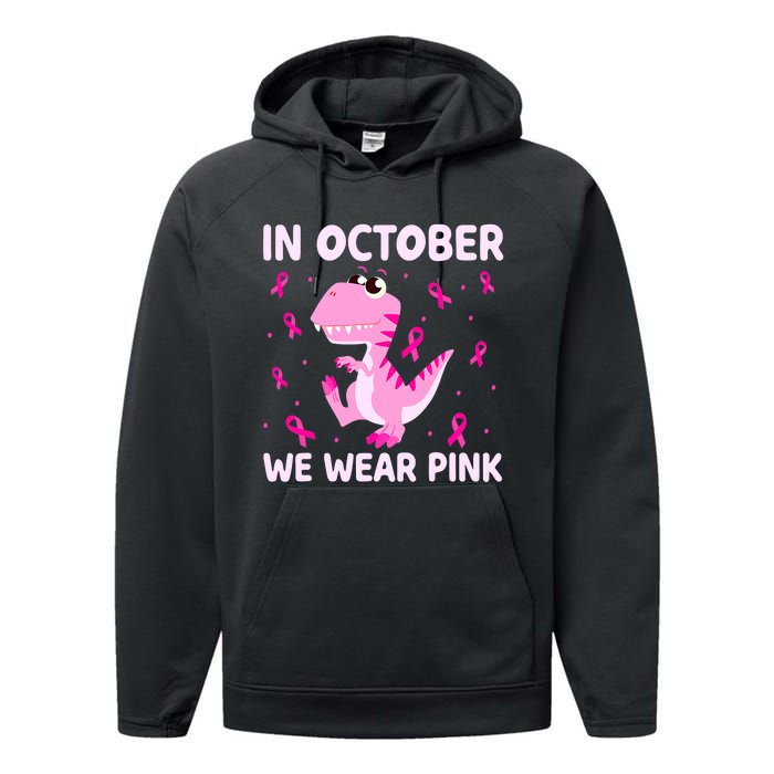 Dinosaur In October We Wear Pink Breast Cancer Boys Performance Fleece Hoodie