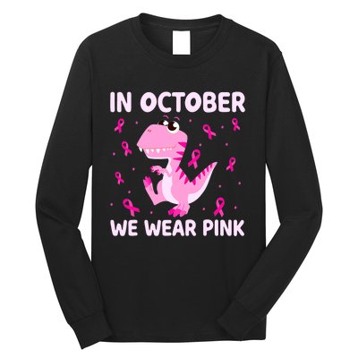 Dinosaur In October We Wear Pink Breast Cancer Boys Long Sleeve Shirt