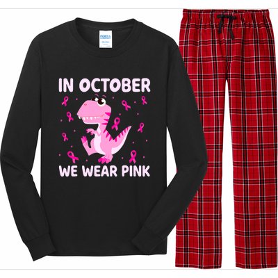 Dinosaur In October We Wear Pink Breast Cancer Boys Long Sleeve Pajama Set