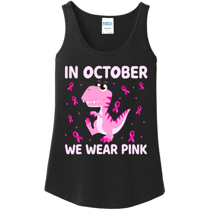 Dinosaur In October We Wear Pink Breast Cancer Boys Ladies Essential Tank