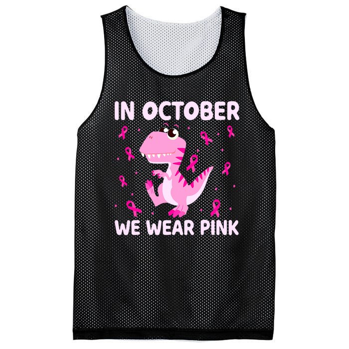 Dinosaur In October We Wear Pink Breast Cancer Boys Mesh Reversible Basketball Jersey Tank