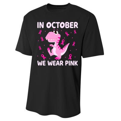 Dinosaur In October We Wear Pink Breast Cancer Boys Performance Sprint T-Shirt