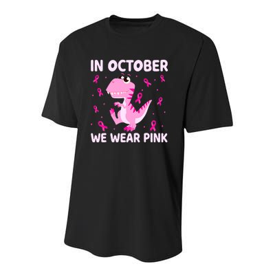 Dinosaur In October We Wear Pink Breast Cancer Boys Youth Performance Sprint T-Shirt