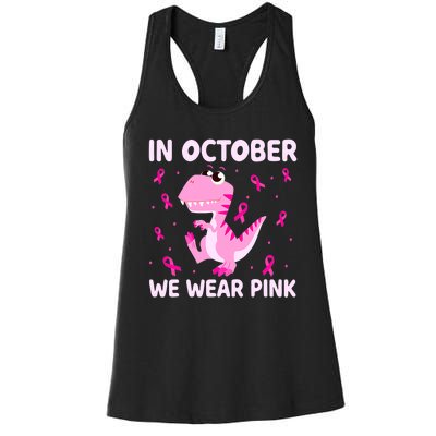 Dinosaur In October We Wear Pink Breast Cancer Boys Women's Racerback Tank