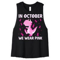 Dinosaur In October We Wear Pink Breast Cancer Boys Women's Racerback Cropped Tank