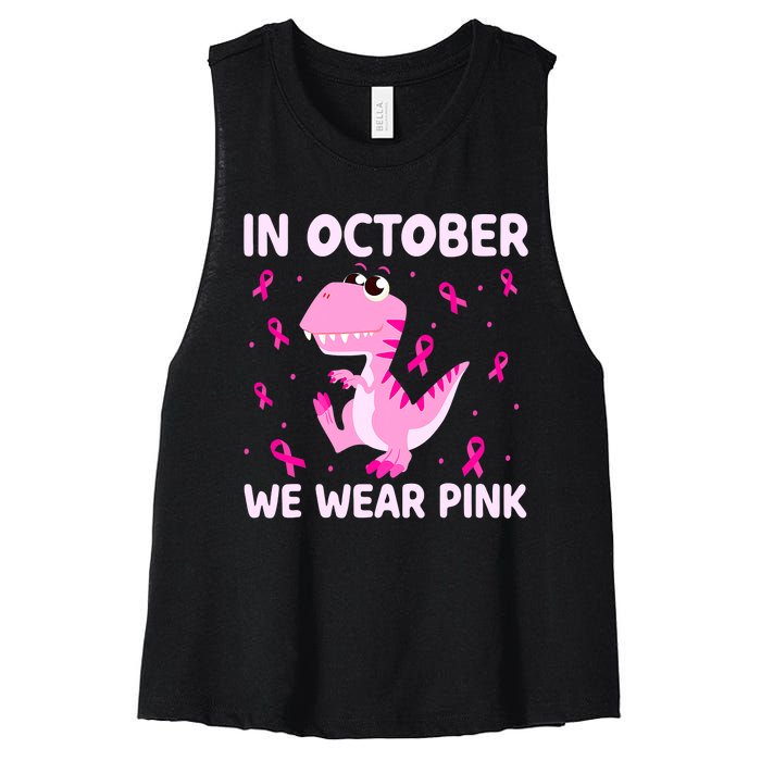 Dinosaur In October We Wear Pink Breast Cancer Boys Women's Racerback Cropped Tank