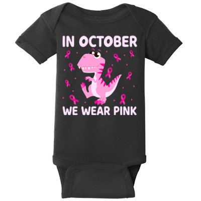 Dinosaur In October We Wear Pink Breast Cancer Boys Baby Bodysuit