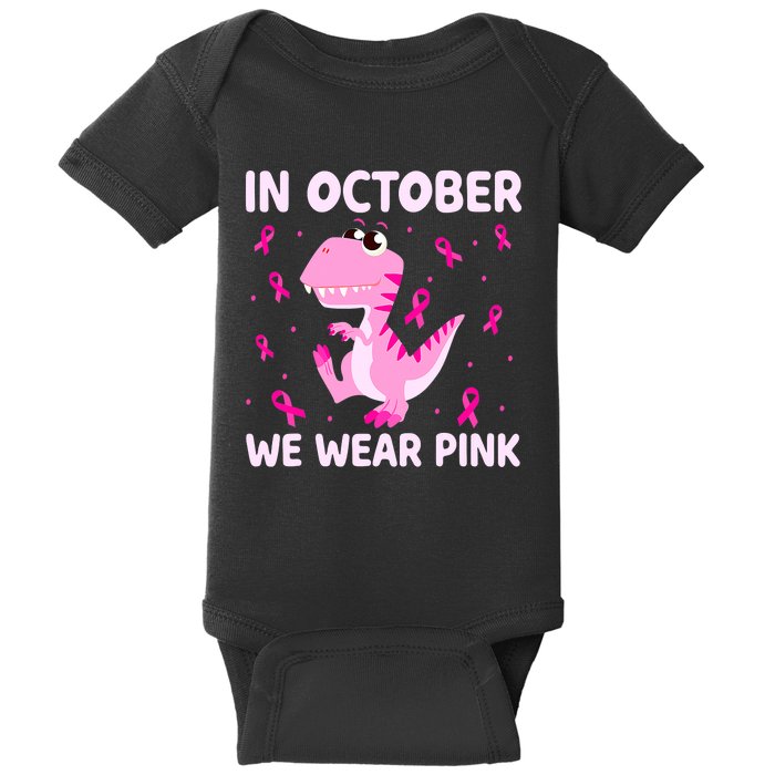 Dinosaur In October We Wear Pink Breast Cancer Boys Baby Bodysuit