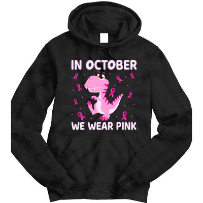 Dinosaur In October We Wear Pink Breast Cancer Boys Tie Dye Hoodie