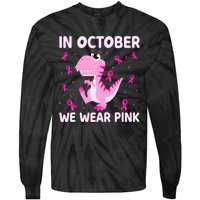 Dinosaur In October We Wear Pink Breast Cancer Boys Tie-Dye Long Sleeve Shirt