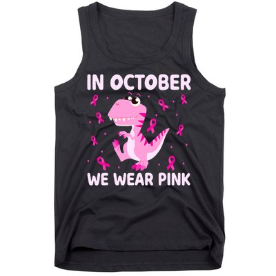 Dinosaur In October We Wear Pink Breast Cancer Boys Tank Top