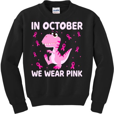 Dinosaur In October We Wear Pink Breast Cancer Boys Kids Sweatshirt