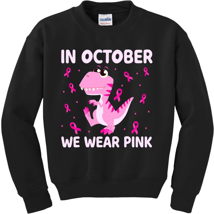 Dinosaur In October We Wear Pink Breast Cancer Boys Kids Sweatshirt