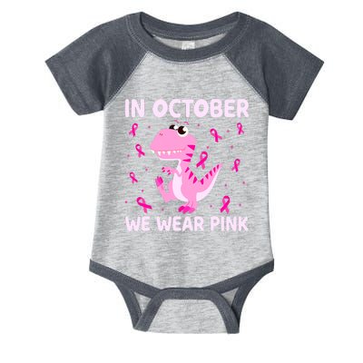 Dinosaur In October We Wear Pink Breast Cancer Boys Infant Baby Jersey Bodysuit