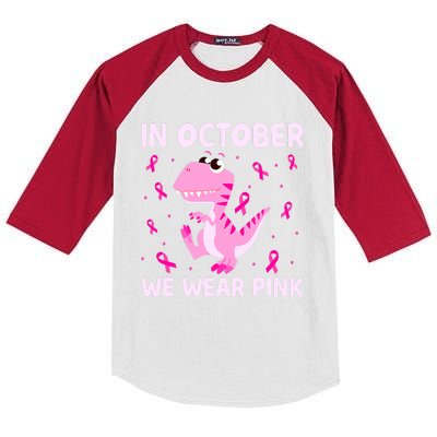 Dinosaur In October We Wear Pink Breast Cancer Boys Kids Colorblock Raglan Jersey