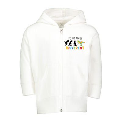 Dinasour ItS Ok To Be Different Autism Awareness Toddler Zip Fleece Hoodie