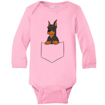 Doberman in Pocket Doberman Pinscher In Pocket Cute Doberman Baby Long Sleeve Bodysuit