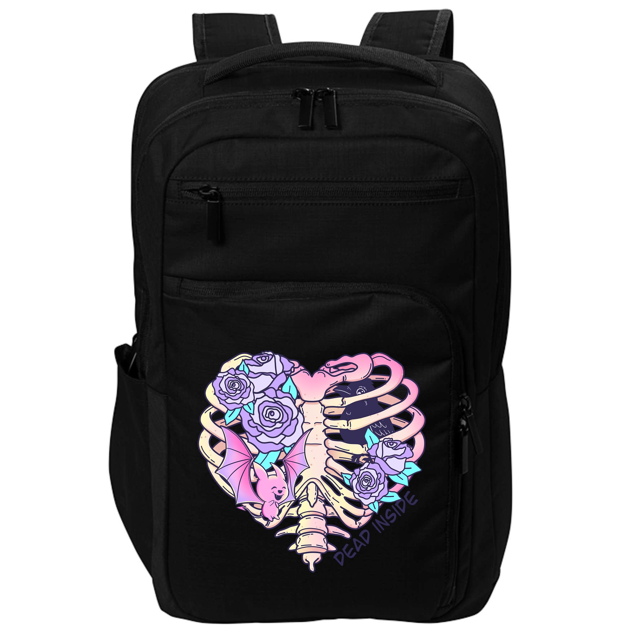 Dead Inside Pink Skeleton Chest Crow Heart Roses Halloween Gift Impact Tech Backpack