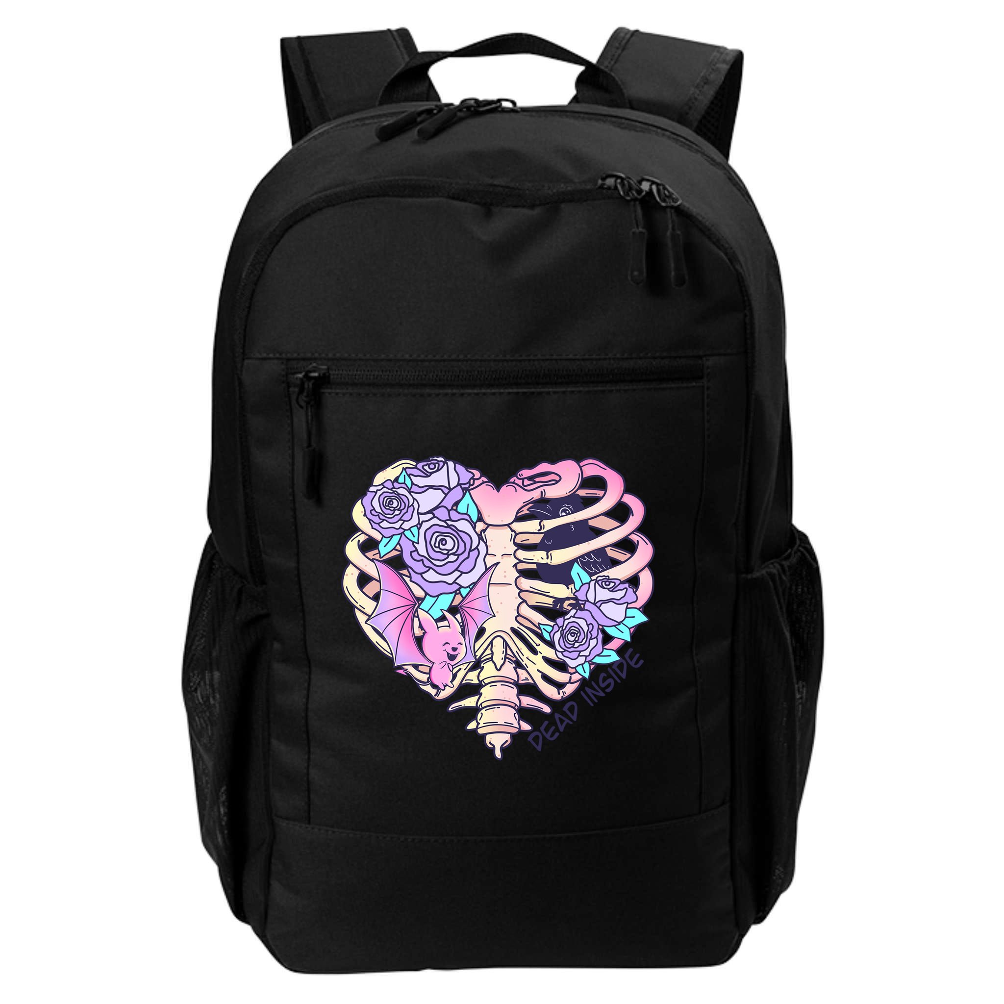 Dead Inside Pink Skeleton Chest Crow Heart Roses Halloween Gift Backpack