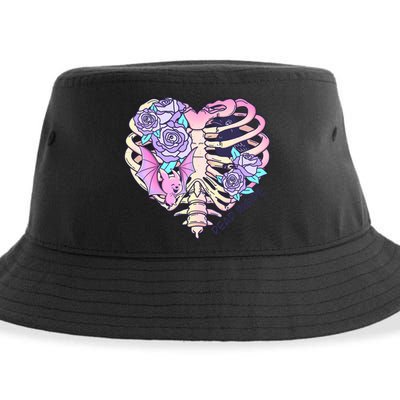 Dead Inside Pink Skeleton Chest Crow Heart Roses Halloween Gift Sustainable Bucket Hat